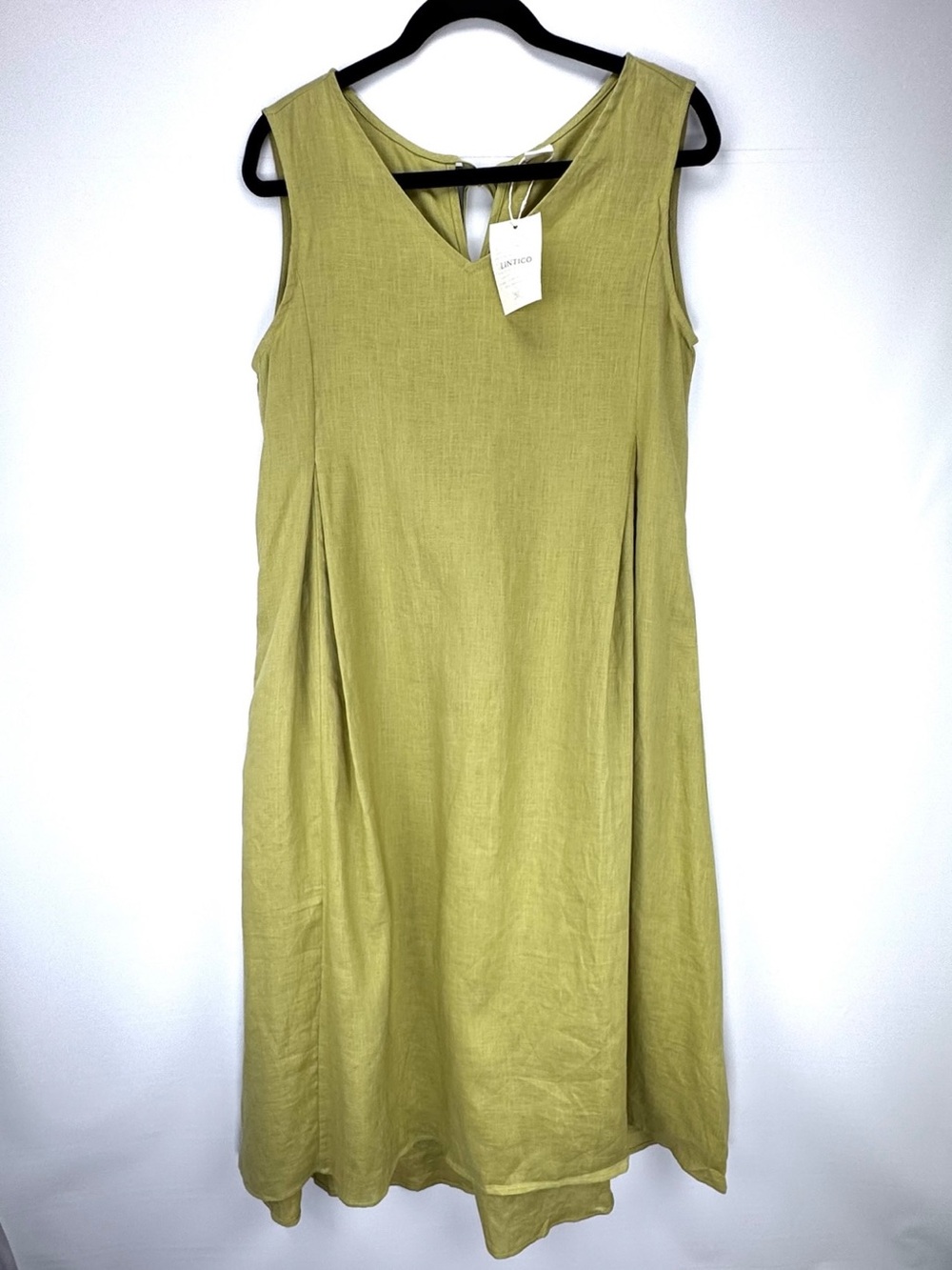 Sleeveless V-Neck Linen Blend Maxi Dress in Light Olive - Picture 2 of 16